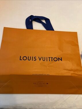 Louis Vuitton Orange Gift Bag with Navy Ribbon Handles